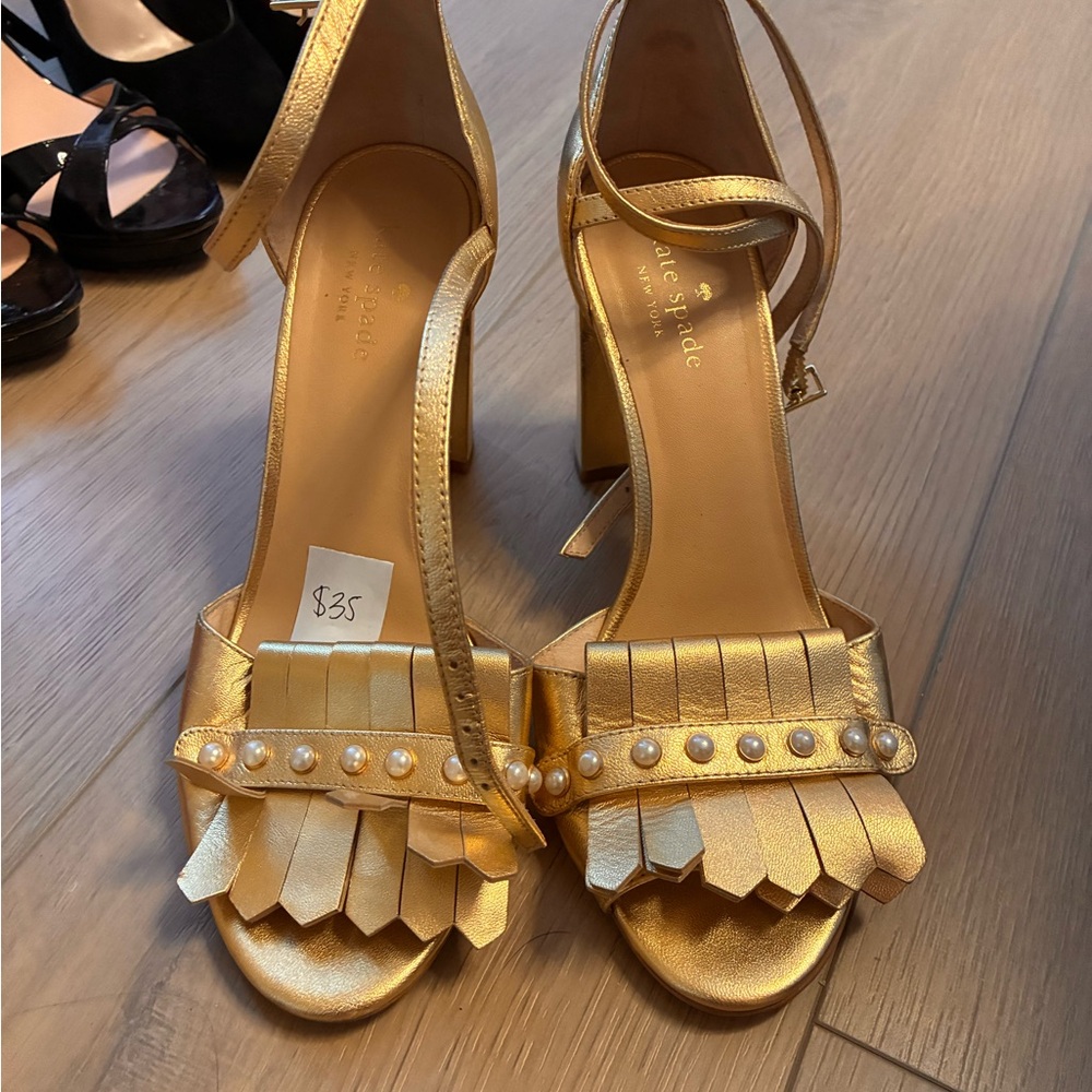 Kate Spade Gold Fringe Heels